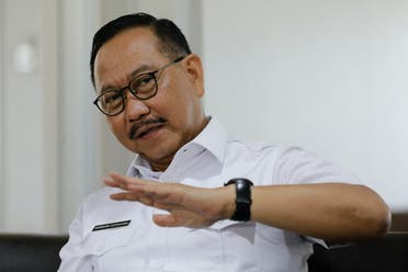 Bambang Susantono, Chairman of Nusantara National Capital Authority, gestures during a news conference at the core goverment area construction of Indonesia's new capital in Sepaku, East Kalimantan province, Indonesia, March 8, 2023. (Reuters)