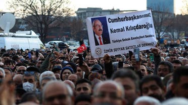 A man holds a banner that reads Our president Kemal Kilicdaroglu as Kilicdaroglu, the leader of the pro-secular, center-left Republican People's Party, or CHP, is nominated by a six-party alliance as its common candidate to challenge President Recep Tayyip Erdogan, in Ankara, Turkey, March 6, 2023. (AP)