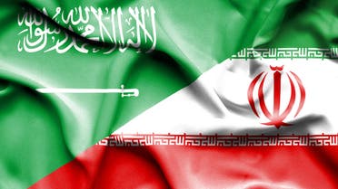Waving flag of Iran and Saudi Arabia stock illustration