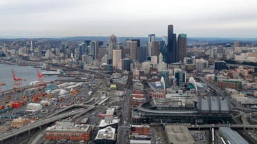 23, 2018, with CenturyLink Field and Safeco Field in the foreground. (AP Photo/Ted S. Warren)