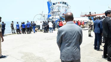 Officials were at the scene as medics and coastguards provided assistance to passengers of the Esther Miracle – a mixed-use freight and passenger vessel, March 9, 2023, Libreville, Gabon. (Twitter/@PresidentABO)