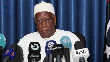 Abdoulaye Bathily, UN Special Representative for Libya and Head of the United Nations Support Mission in Libya (UNSMIL), gives a press conference in Tripoli on March 11, 2023. (AFP)