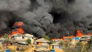 Fire burns in the Rohingya refugee camp in Balukhali in Cox's Bazar, Bangladesh, March 5, 2023. (Reuters)
