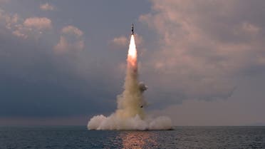 A new submarine-launched ballistic missile is seen during a test in this undated photo released on October 19, 2021 by North Korea's Korean Central News Agency (KCNA). (Reuters)