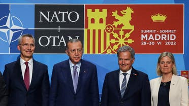 NATO Secretary General Jens Stoltenberg, Turkish President Tayyip Erdogan, Finland's President Sauli Niinisto and Sweden's Prime Minister Magdalena Andersson pose after signing a document during a NATO summit in Madrid, Spain, June 28, 2022. (File photo: Reuters)