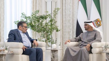 UAE President Sheikh Mohamed bin Zayed meets with the Secretary of Iran’s Supreme National Security Council, Ali Shamkhani, in Abu Dhabi on March 16, 2023. (WAM)