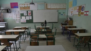 An empty classroom in a closed public school is seen in Beirut, Lebanon, Thursday, March 2, 2023. (The Associated Press)