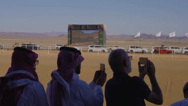 Audiences gather for the inaugural Camel Cup race in Saudi Arabia’s Al Ula. (Screengrab)
