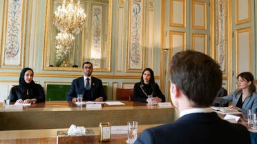 UAE al-Jaber meets Macron in Paris. (WAM)
