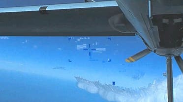 Fuel dumped by Russian Su-27 military aircraft is seen by a US Air Force MQ-9 “Reaper” drone over the Black Sea, on March 14, 2023 in this still image taken from handout video released by the Pentagon. (Reuters)