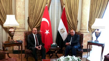 Turkish Foreign Minister Mevlut Cavusoglu meets with his Egyptian counterpart Sameh Shoukry in Cairo, Egypt March 18, 2023. (Reuters)