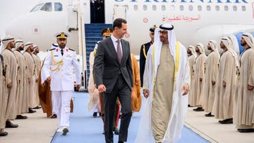 Syrian President Bashar al-Assad and UAE President Sheikh Mohamed bin Zayed, in Abu Dhabi, the United Arab Emirates on March 19, 2023. (WAM)
