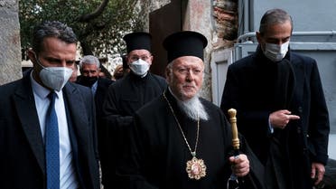 Ecumenical Patriarch Bartholomew I, the spiritual head of some 300 million Orthodox Christians worldwide and based in Istanbul, leaves the Agios Charalampos Greek Orthodox Church after a Sunday service in Istanbul, Turkey February 27, 2022. (Reuters)