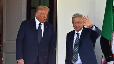 US President Donald Trump (L) welcomes Mexican President Andres Manuel Lopez Obrador to the White House on July 8, 2020, in Washington, DC. (AFP)
