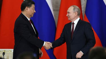 Russian President Vladimir Putin shakes hands with Chinese President Xi Jinping during a signing ceremony following their talks at the Kremlin in Moscow, Russia March 21, 2023.Russian President Vladimir Putin shakes hands with Chinese President Xi Jinping during a signing ceremony following their talks at the Kremlin in Moscow, Russia March 21, 2023. (Reuters)