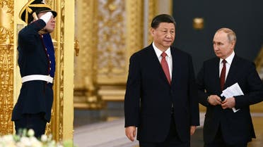 Russian President Vladimir Putin and Chinese President Xi Jinping arrive for Russia-China talks in an expanded format at the Kremlin in Moscow, Russia March 21, 2023. (Reuters)