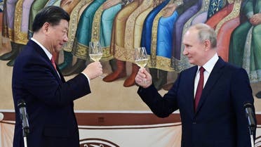 Russian President Vladimir Putin and Chinese President Xi Jinping attend a reception at the Kremlin in Moscow, Russia March 21, 2023. (Reuters)