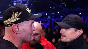 Tyson Fury with Oleksandr Usyk after the fight between Fury and Derek Chisora in London on December 3, 2022. (Reuters)