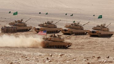 US and Saudi tanks take part in the Eager Lion multinational military maneuver, in the Al-Zarqa governorate, north of the Jordanian capital Amman, on September 14, 2022. (AFP)