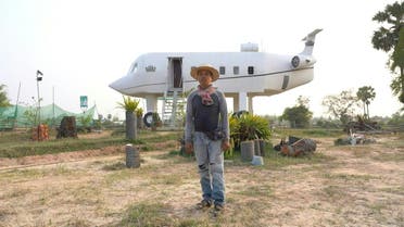 Construction worker Chrach Peou spent his $20,000 life savings building the concrete “plane”, Cambodia. (AFPTV/AFP)