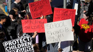 Students from East High School and West High School call for gun control measures to be considered by state lawmakers Thursday, March 23, 2023, during a rally outside the State Capitol in Denver. (AP)