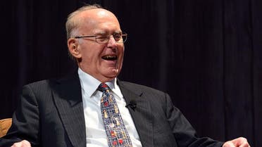 This handout from Intel Corporation taken in 2015 and released on March 24, 2023 shows Gordon Moore, co-founder of Intel Corporation, being interviewed during 50th anniversary ceremonies of Moore's Law. (AFP)