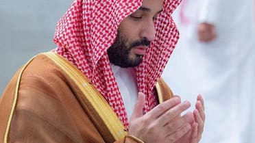 Saudi Arabia’s Crown Prince Mohammed bin Salman prays in the Prophet’s Mosque in Medina during the holy month of Ramadan. (SPA)