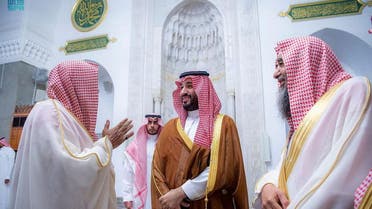 Saudi Arabia’s Crown Prince Mohammed bin Salman visits the Prophet’s Mosque in Medina during the holy month of Ramadan. (SPA)
