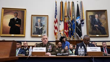 US General Mark Milley, Chairman of the Joint Chiefs of Staff, speaks as US Defense Secretary Lloyd Austin (R) looks on during a House Armed Services Committee hearing, March 29, 2023. (AFP)