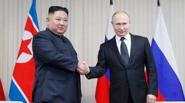 Russian President Vladimir Putin meets with North Korean leader Kim Jong Un at the Far Eastern Federal University campus on Russky island in the far-eastern Russian port of Vladivostok on April 25, 2019. (AFP)