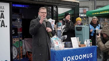FILE PHOTO: Petteri Orpo, Leader of the National Coalition Party of Finland that leads in polls ahead of the upcoming general elections on April 2, speaks during a campaign rally in Helsinki, Finland March 22, 2023. (Reuters)