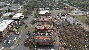 A view of destroyed buildings following the tornado in Little Rock, Arkansas, US, on March 31, 2023 in this picture obtained from social media. (Reuters)