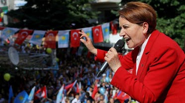 Meral Aksener, Iyi (Good) Party leader speaks during an election rally in Istanbul, Turkey. (Reuters)