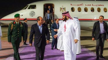 Saudi Crown Prince Mohammed bin Salman receives Egyptian President Abdel Fattah al-Sisi in Riyadh on Monday, April 3, 2023. (Twitter)