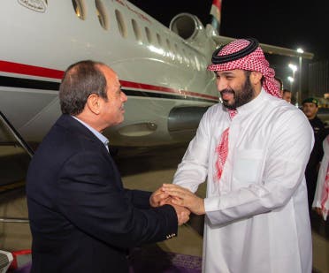 Saudi Crown Prince Mohammed bin Salman with Egyptian President Abdel Fattah al-Sisi in Jeddah on Monday, April 3, 2023. (Twitter)