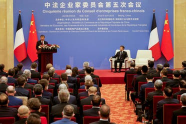 Chinese President Xi Jinping at a meeting with Macron today in Beijing