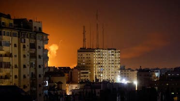 Smoke rises amid buildings during Israeli airstrikes in Gaza, on April 6, 2023. (Reuters)