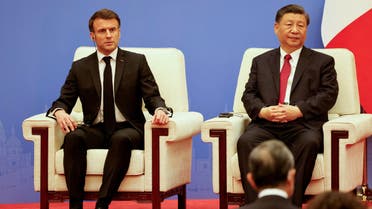 French President Emmanuel Macron and Chinese President Xi Jinping attend a Franco-Chinese business council meeting in Beijing, China April 6, 2023. Ludovic Marin/Pool via REUTERS