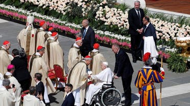  Pope Francis greats cardinals following the Easter Sunday mass at St. Peter’s Square at the Vatican, on April 9, 2023. (Reuters)