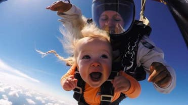 AI-generated image of a baby skydiving. (Facebook)