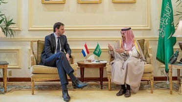 Saudi Arabia’s foreign minister Prince Faisal bin Farhan with his Dutch counterpart Wopke Hoekstra in Jeddah. (Twitter)
