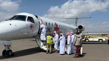 Houthi prisoners of war departed from Saudi Arabia on Saturday bound for Yemen’s rebel-held capital Sanaa. (ICRC)
