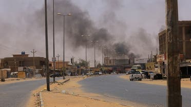 Smoke rises in Omdurman, near Halfaya Bridge, during clashes between the paramilitary Rapid Support Forces and the army as seen from Khartoum, Sudan, on April 15, 2023. (Reuters)