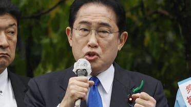 Japan’s Prime Minister Fumio Kishida delivers a speech to support his ruling party’s candidate in a local election, near a train station in Wakayama, Wakayama Prefecture, south-western Japan April 15, 2023, in this photo released by Kyodo. (Reuters)