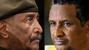 Sudan's Army chief Abdel Fattah al-Burhan (L) in Khartoum on December 5, 2022, and Sudan's paramilitary Rapid Support Forces commander, General Mohamed Hamdan Daglo (Hemedti), in Khartoum on June 8, 2022.