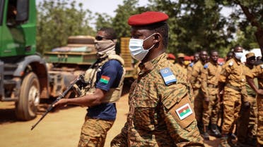 Burkina Faso’s new leader Captain Ibrahim Traore arrives for a ceremony to honor the soldiers killed in Gaskinde, in Ouagadougou on October 8, 2022. (AFP)