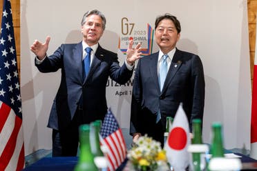 وزير الخارجية الياباني يوشيماسا هاياشي مع نظيره الأميركي انطوني بلينكن اليوم في اليابان