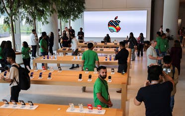 Bloggers and other journalists attend a media preview inside India’s first Apple retail store, a day ahead of its launch in Mumbai, India, on April 17, 2023. (Reuters)