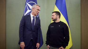 Ukraine's President Volodymyr Zelenskiy and NATO Secretary-General Jens Stoltenberg meet, amid Russia's attack on Ukraine, in Kyiv, Ukraine April 20, 2023. Ukrainian Presidential Press Service/Handout via REUTERS ATTENTION EDITORS - THIS IMAGE HAS BEEN SUPPLIED BY A THIRD PARTY.