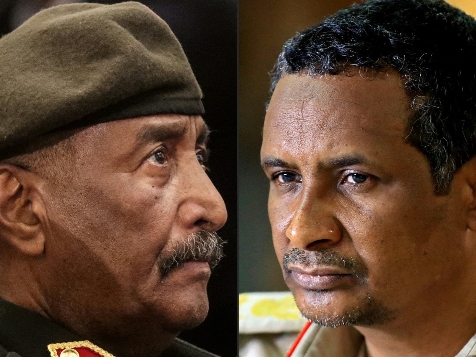 عبد الفتاح البرهان قائد الجيش السوداني  ومحمد حمدان دقلو (حميدتي) قائد قوات الدعم السريع (فرانس برس)
